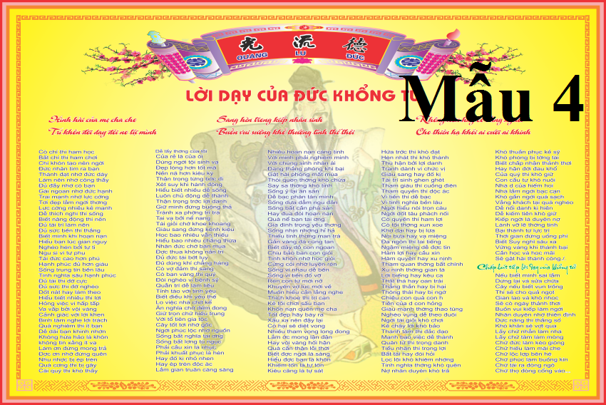 Tranh dán tường lời dạy của Khổng Tử mẫu 4 với 3 kích thước lựa chọn