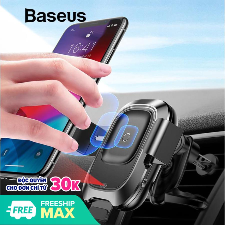 Đế sạc nhanh không dây  trên ô tô hãng Baseus công xuất 10W tích hợp cảm biến  thông minh  chuẩn Qi cho iphone Samsung