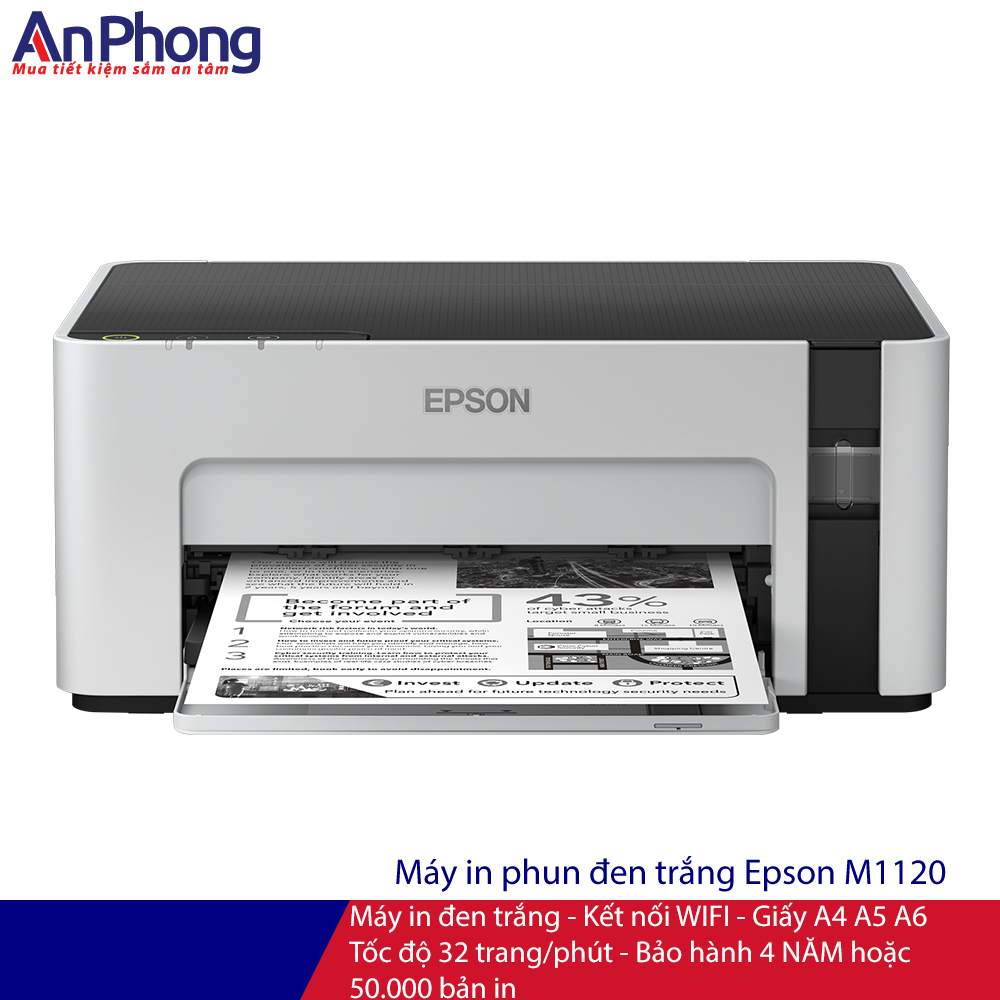 Máy in phun đen trắng Epson M1120 kết nối WIFI mực siêu rẻ không độc hại in nhanh Bảo Hành 4 NĂM