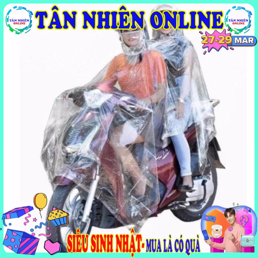 Áo mưa chạy xe máy cao cấp 2 đầu giành cho hai người trong suốt