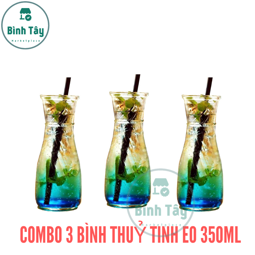 [HCM]COMBO 3 Bình thuỷ tinh trà sữa - trà chanh hình eo dung tích 350ml kiểu dáng đẹp sang trọng BT-E015