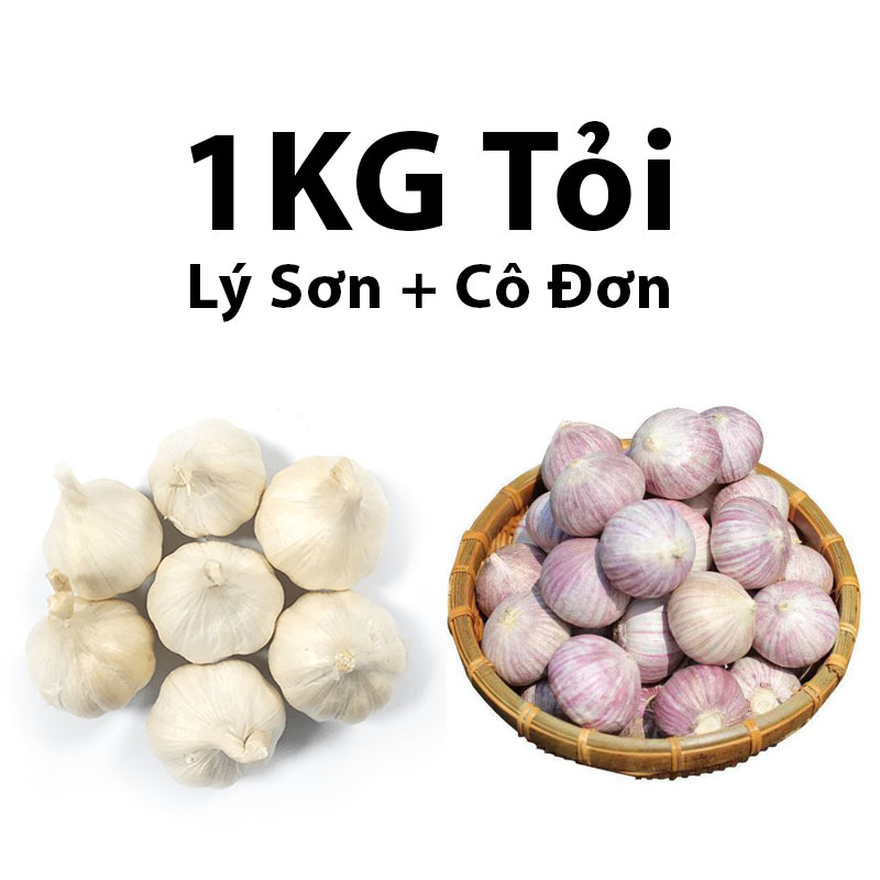 Combo 1KG gồm 2 loại củ tỏi Lý Sơn và củ tỏi Cô Đơn