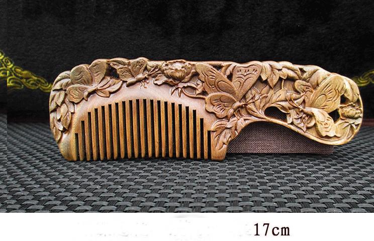 Lược gỗ đàn hương xanh, trạm khắc 2 mặt 17cm (món quà ý nghĩa với người thân) HC17