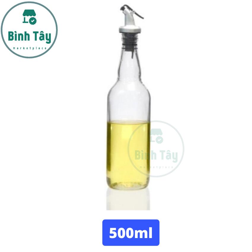 [HCM]Chai Thuỷ Tinh Tròn Rót Dầu 500ml - bình rót dấm nước tương nước mắm mật ong TẶNG (1 nắp nhôm + 1 vòi chiết) Dung Tích 500ml BT-D008
