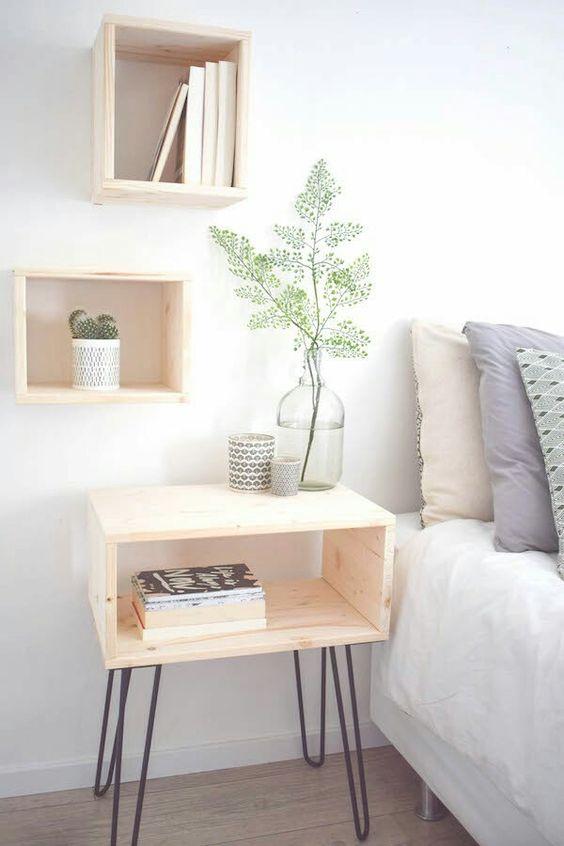 Bàn, Kệ chân sắt đầu giường | Kệ gỗ thông tự nhiên Decor, trang trí DIY
