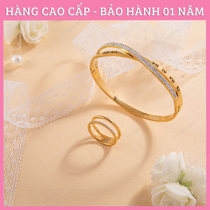 Vòng tay, lắc tay nữ titan ko đen mẫu đan chéo cá tính