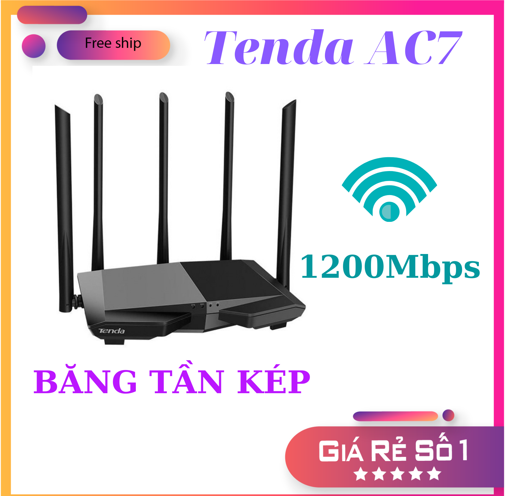 Modem Wifi Tenda AC7 - Bộ Phát Wifi 5 râu sóng xuyên tường chuẩn AC 1200 Mbps, Cục phát wifi, cục kích sóng wifi, router wifi không dây, cục phát wifi không dây, cục hút wifi tenda, wifi tenda - Hàng Thanh Ly 95%