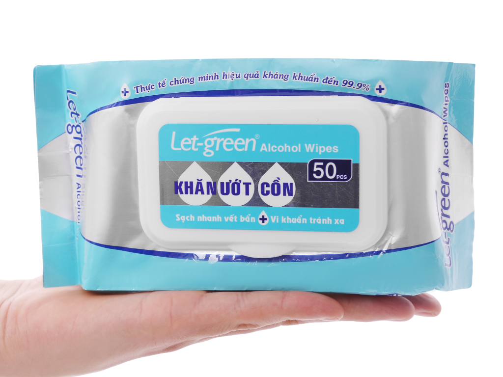 Khăn ướt cồn kháng khuẩn let-green 50 miếng