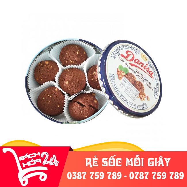 [ NGON KHÓ CƯỠNG ] ( DATE MỚI ) 01 Hộp Bánh Danisa Hạt Điều Thái Lan 200g, Danisa Traditonal Choco Cashew Butter Cookies 200g【Bách Hóa 24】