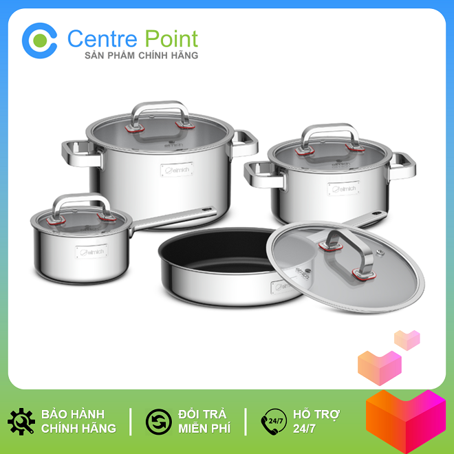 Bộ nồi chảo 3 lớp liền đáy cao cấp Elmich Diamond EL-3329 16/20/24/26 cm - Bảo hành 10 năm - Nhập khẩu châu Âu