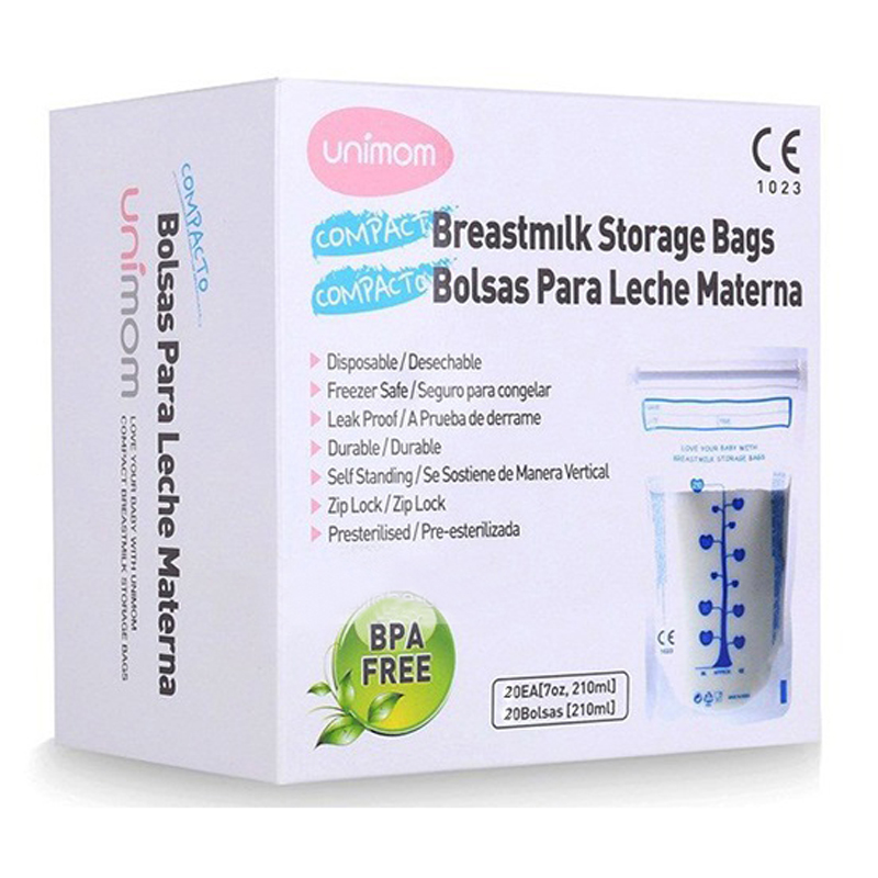 Túi trữ sữa Unimom Compact 210ml hộp 20 túi, được làm từ chất liệu nhựa cao cấp không BPA, rất an toàn cho bé khi sử dụng, rất chắc chắn không sợ tràn hay rò rỉ sữa ra ngoài