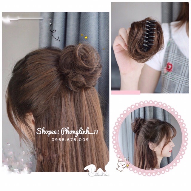 Tóc giả búi mini búi dạng kẹp búi tóc củ tỏi mẫu mới kẹp to- beo chanchan