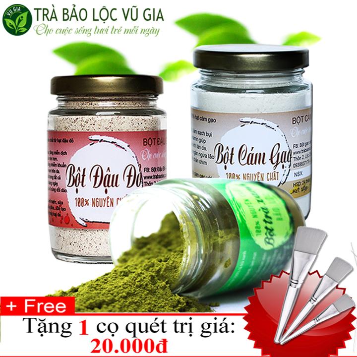 Combo bột trà xanh + bột đậu đỏ + bột cám gạo - nguyên chất vg farm 100g + tặng cọ quét - điều trị nám tàn nhang vết thâm lâu ngày - có giấy kiểm nghiệm y tế