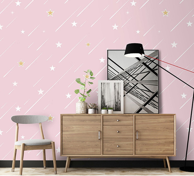 Cuộn 5m x 0.45m decal giấy dán tường sao băng hồng keo sẵn bóc dán a042