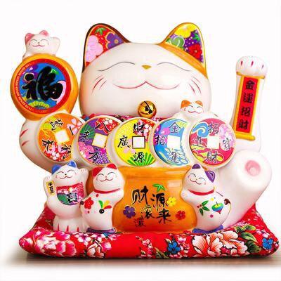 Mèo Thần Tài Sứ , Mèo May Mắn Maneki Neko cao  23cm. Vẩy Tay Gọi Khách BÁT PHƯƠNG KHAI TÀI