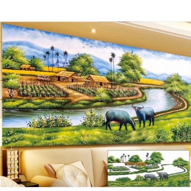 Tranh đính đá phong cảnh đồng quê y8095 kt 120x60cm