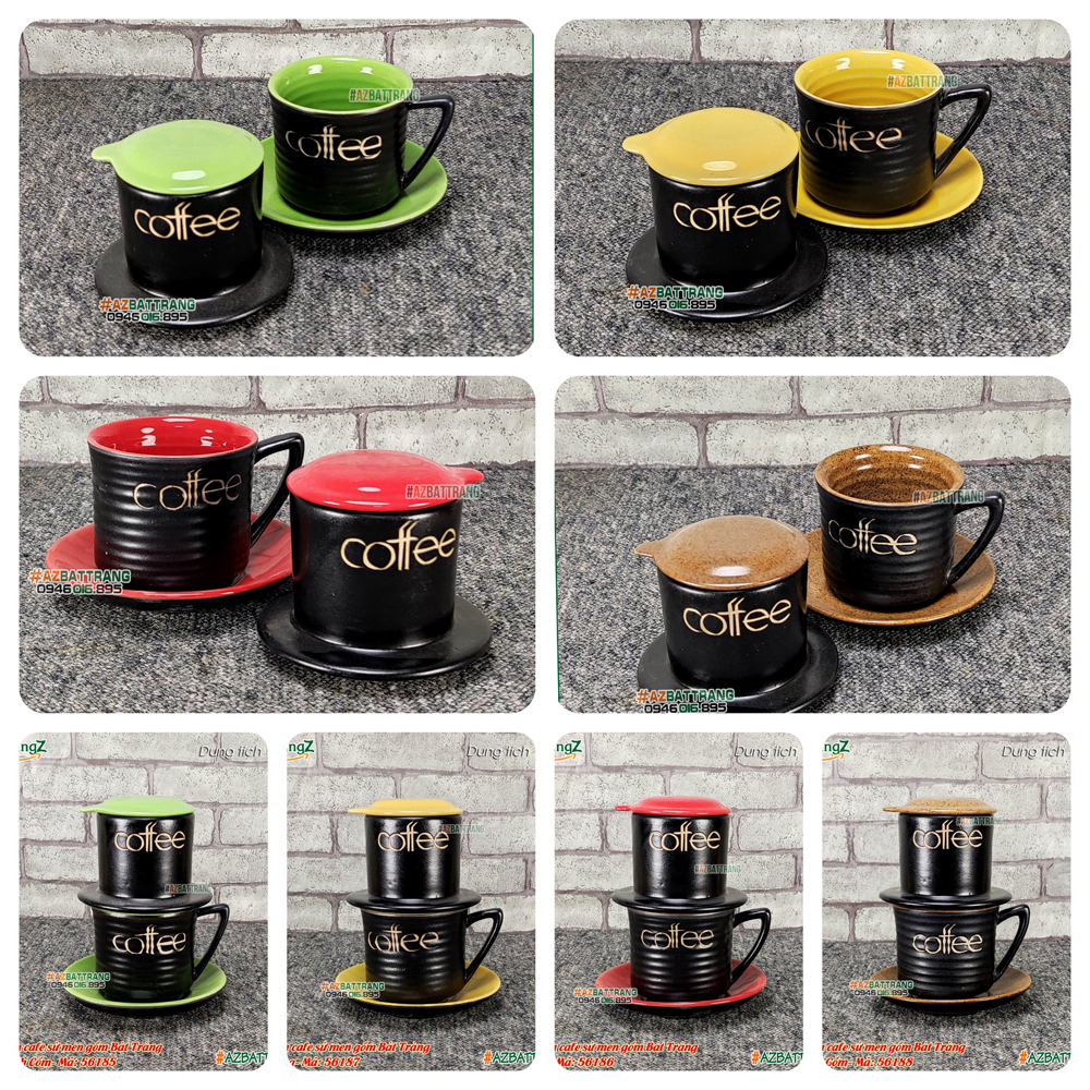 Phin cafe kèm tách sứ men gốm quai 7 Gốm Bát Tràng AZ
