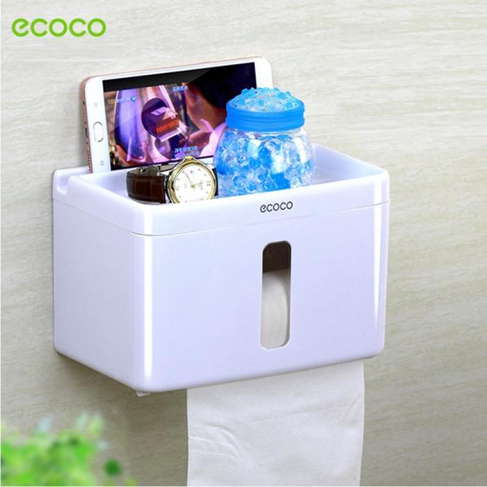 Kệ treo giấy vệ sinh đa năng ecoco d08 với mặt phẳng phía trên hộp được sử dụng như giá để đồ, điện thoại, sữa tắm... - mã bh 3