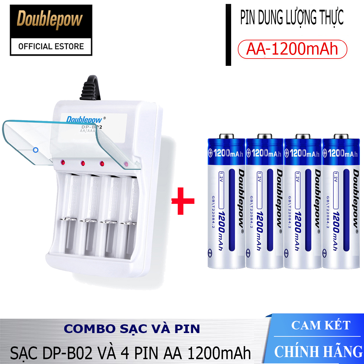Combo sạc pin tiểu AA AAA DP-B02 và Hộp 4 viên pin AA 1200mAh Doublepow - Hàng chính hãng