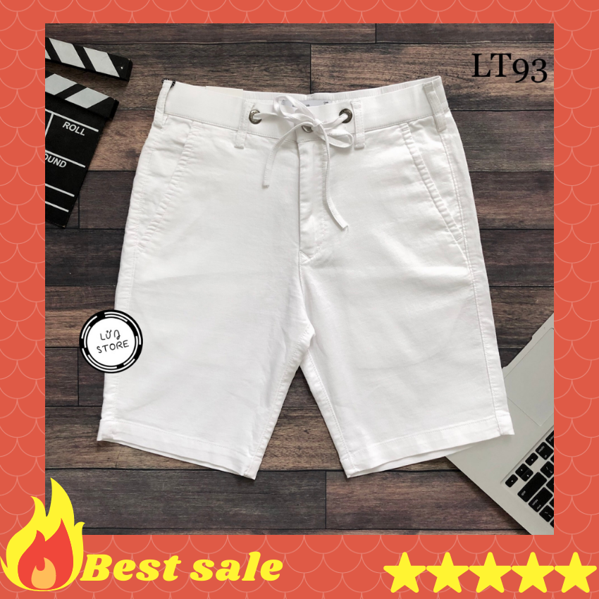 Quần short nam lưng thun linen màu trắng PB - mã LT93