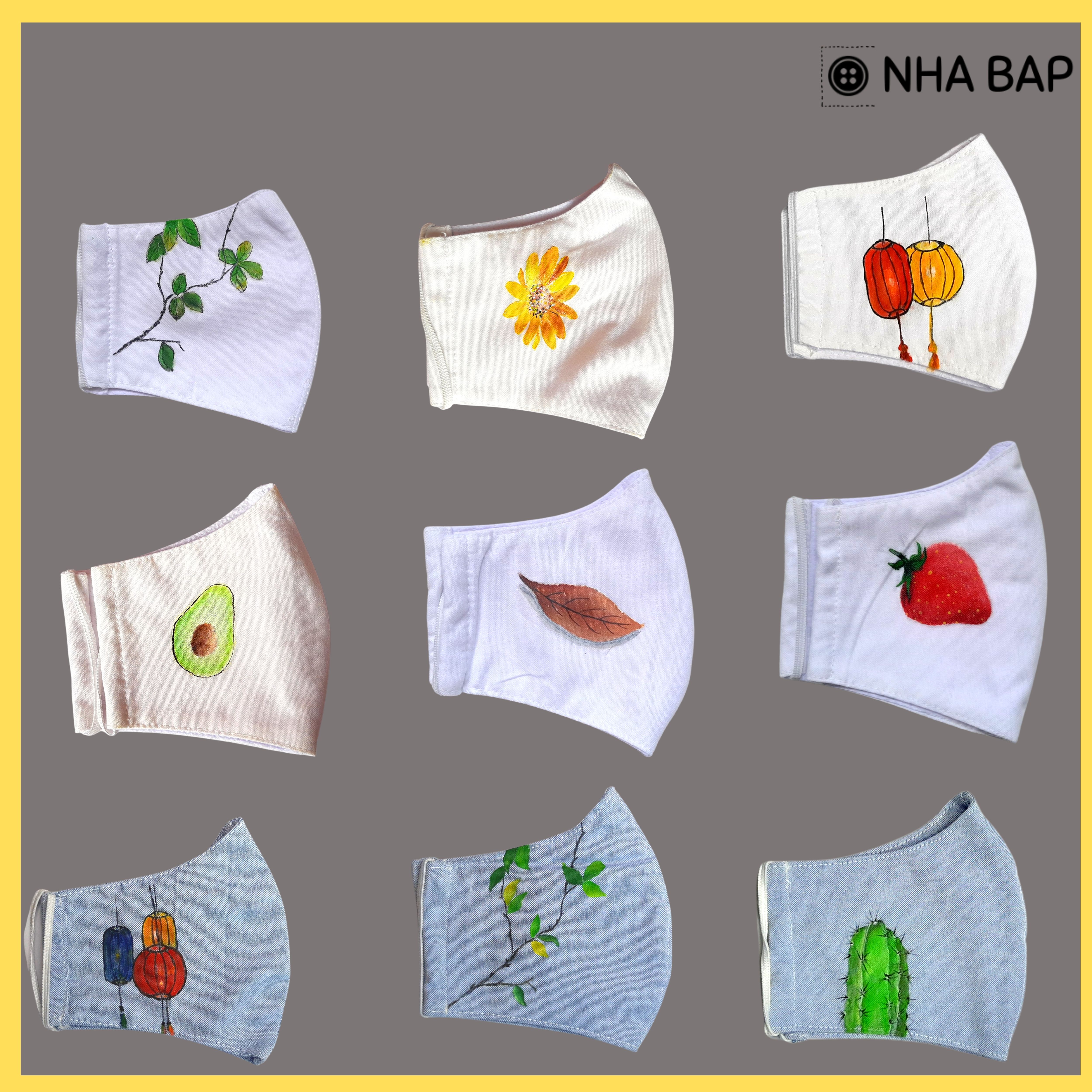 [HCM]NHABAP Khẩu trang vải vẽ handmade chất liệu cotton 2 lớp chống bụi chống nắng nhiều mẫu lựa chọn (Mã F1)