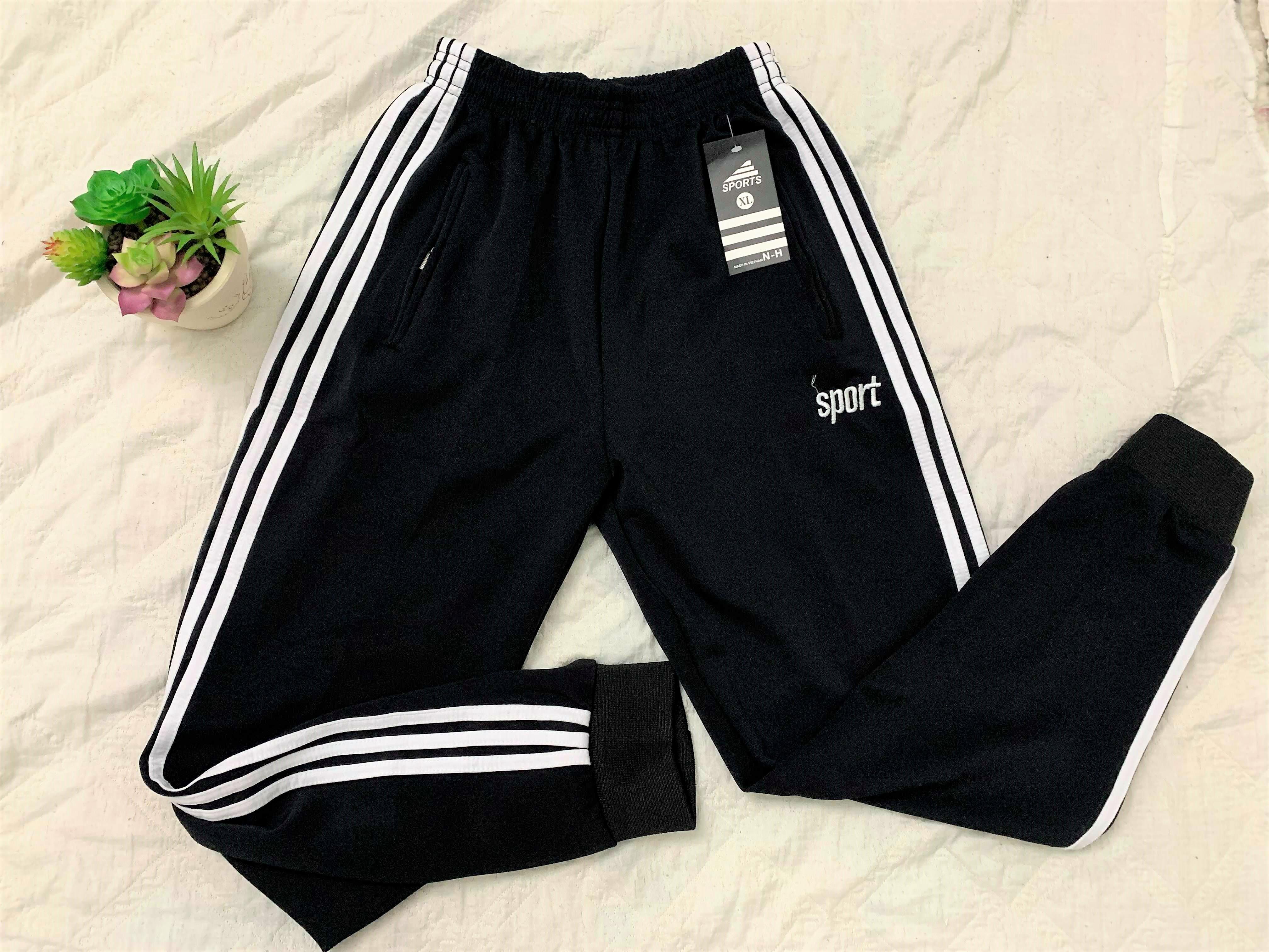 [HCM]Xuất Khẩu Quần thun da cá nỉ thể dục tập Gym dài nam bao chất vải đẹp hàng xịn 3 sọc trắng đen