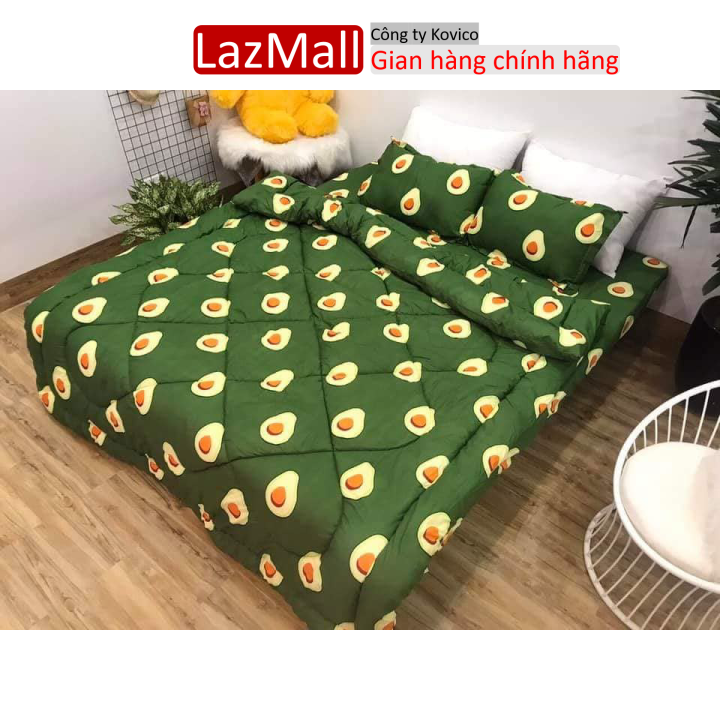 Chăn phao siêu nhẹ cực ấm,đã có ruột bông liền vải cotton poly 1m8x2m họa tiết bơ xanh Sunzin Kho chăn ga gối, ga giường, drap giường