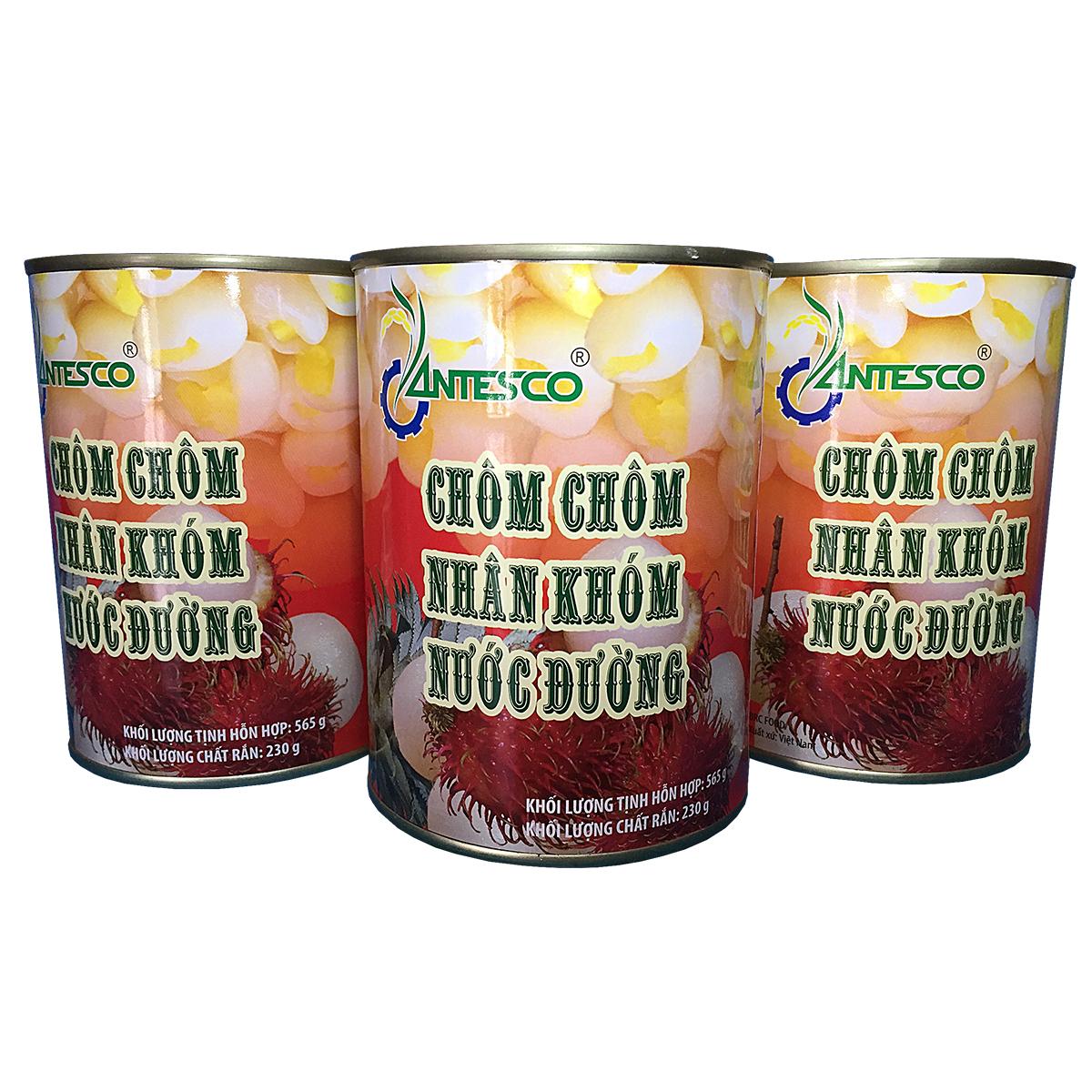 Combo 3 hộp Chôm chôm nhân khớm nước đường - Chôm chôm đóng lon - Nước trái cây đóng lon nước giải khát - Thương hiệu Antesco