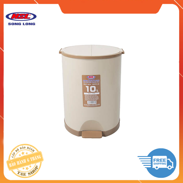 Thùng rác đạp tròn cao cấp song long 10l, nắp giảm chấn