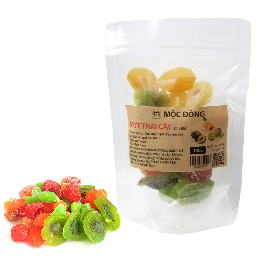 Mứt trái cây thập cẩm túi 100gr mứt đào,mứt kiwi, mứt tắt, mứt mận