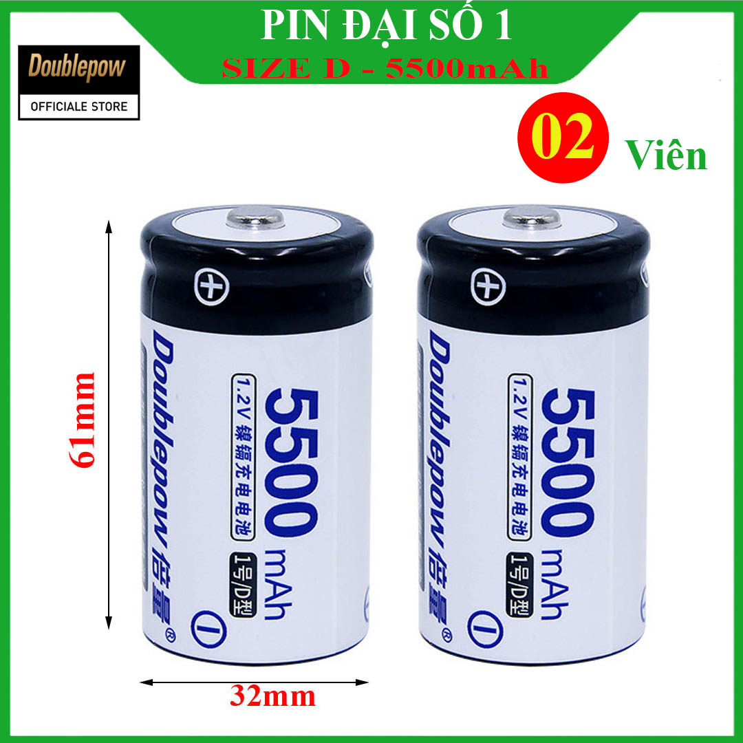 [Combo 02 viên] Pin đại sạc lại Số 1 Size D 5000mAh Doublepow cao cấp (dung lượng cao) - Pin chính hãng