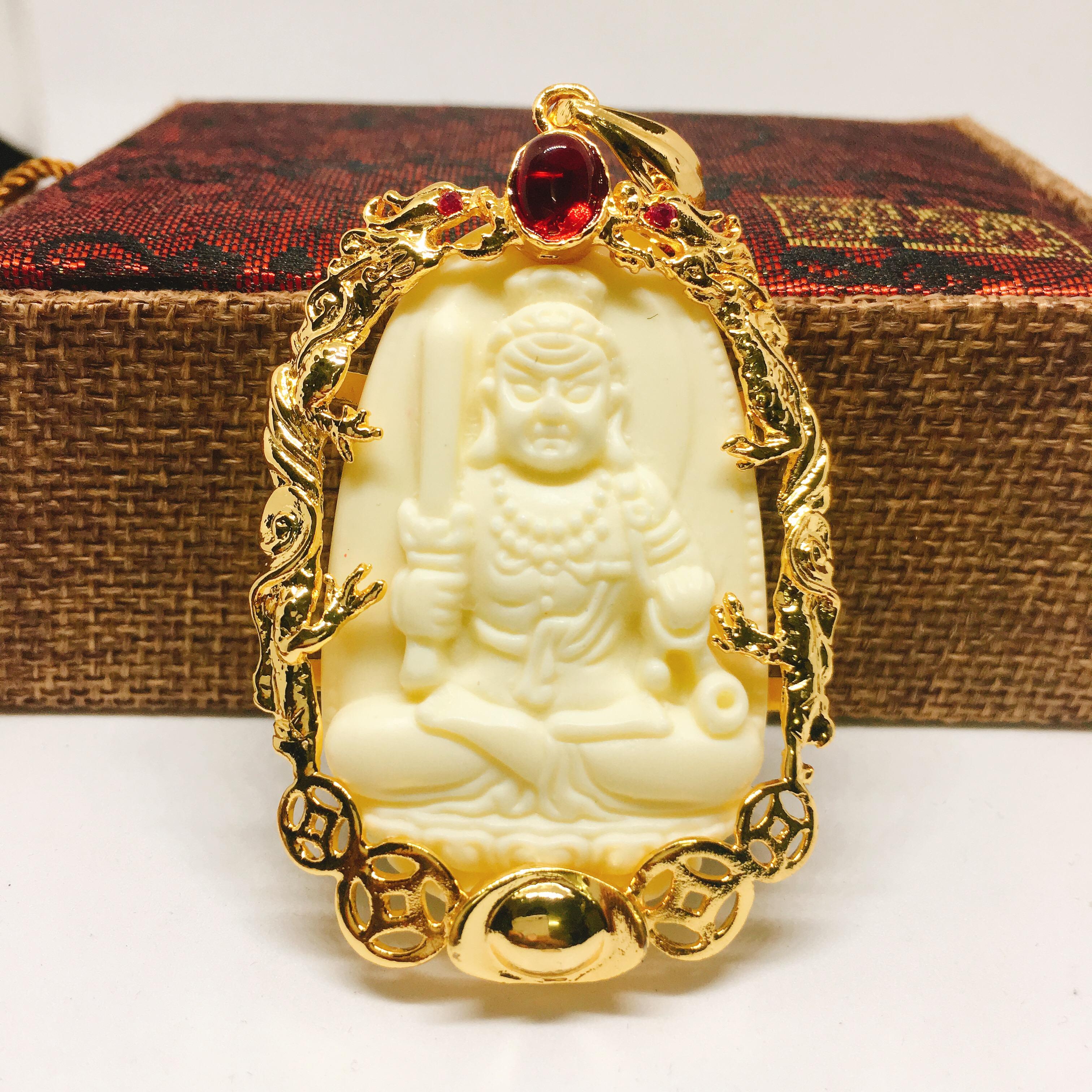 Mạ vàng 18k Mặt dây chuyền bạc Thái mạ vàng Phật Trắng, mặt vòng cổ phong thủy, mặt dây chuyền vàng ( màu vàng)