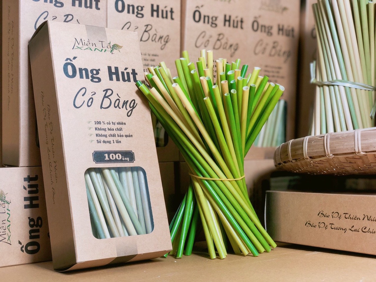 Ống Hút Cỏ Bàng Thiên Nhiên Miền Tây Xanh 100%- Bảo Vệ Môi Trường Sống- Giảm Thiểu Nhựa