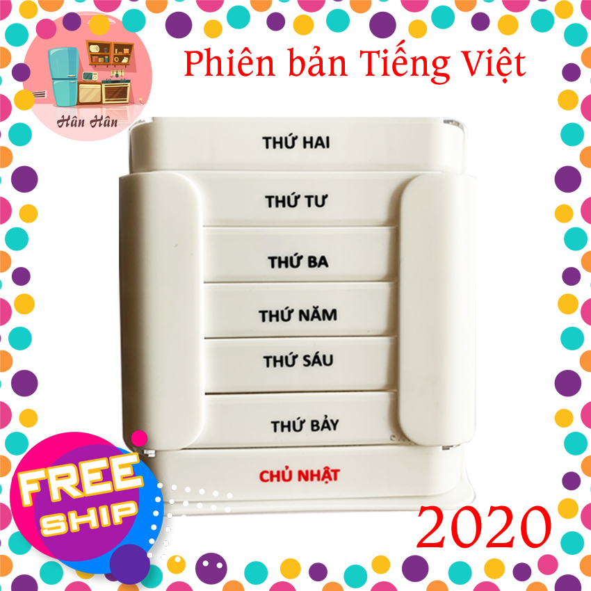 Hộp chia thuốc 7 ngày tiện lợi Tashuan TS-5317 bản tiếng việt mới nhất 2020 chia theo ngày mỗi ngày có 4 ngăn sáng trưa chiều tối. Chất liệu nhựa an toàn cho người sử dụng. Hàng Việt Nam chất lượng cao