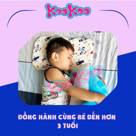 Gối Cao Su Non KooKoo Cho Bé Chống Móp Đầu Bẹt Đầu Méo Đầu , Gối Chống Trào Ngược Cho Bé Mềm Mại Loại Lớn (46x26cm)