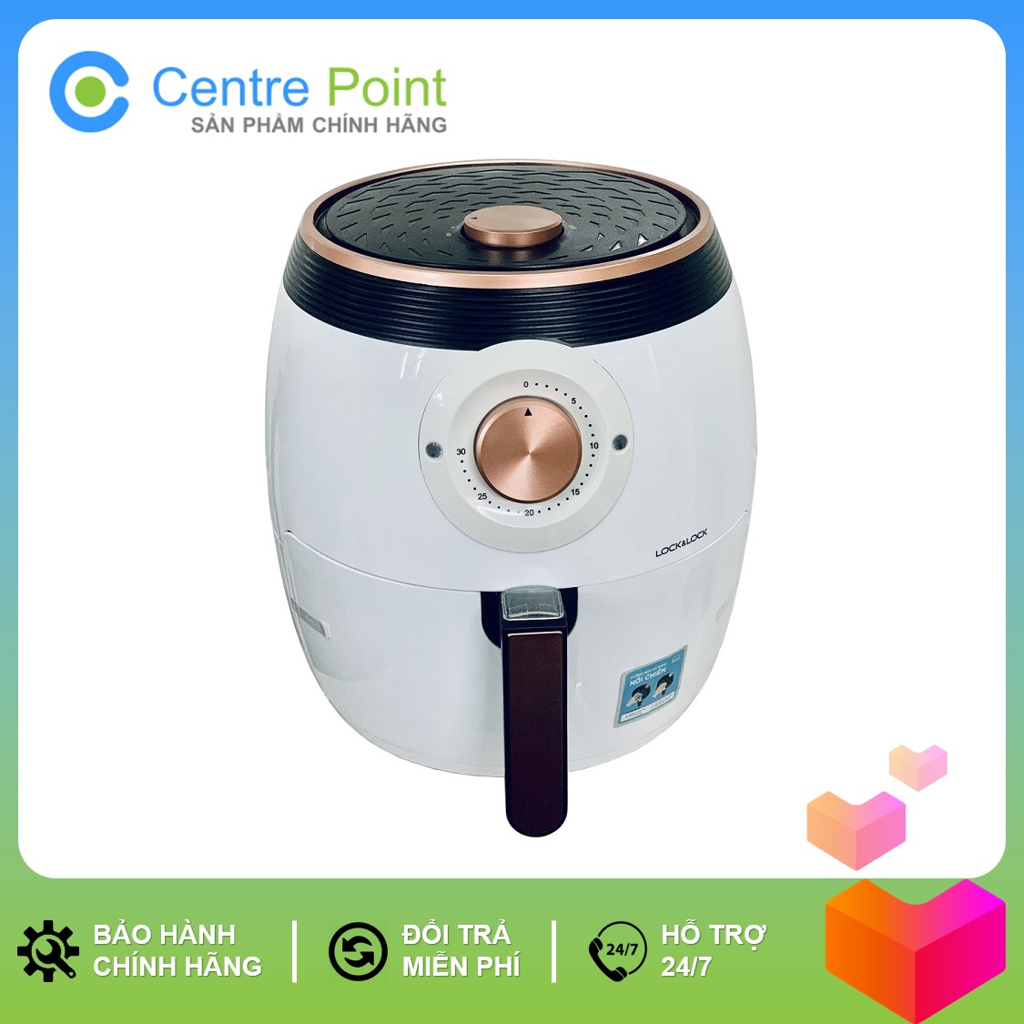 Nồi chiên không dầu lock&lock ejf146 - dung tích 5.5l - công suất 1800w - giảm chất béo trong thực phẩm - bảo hành 12 tháng