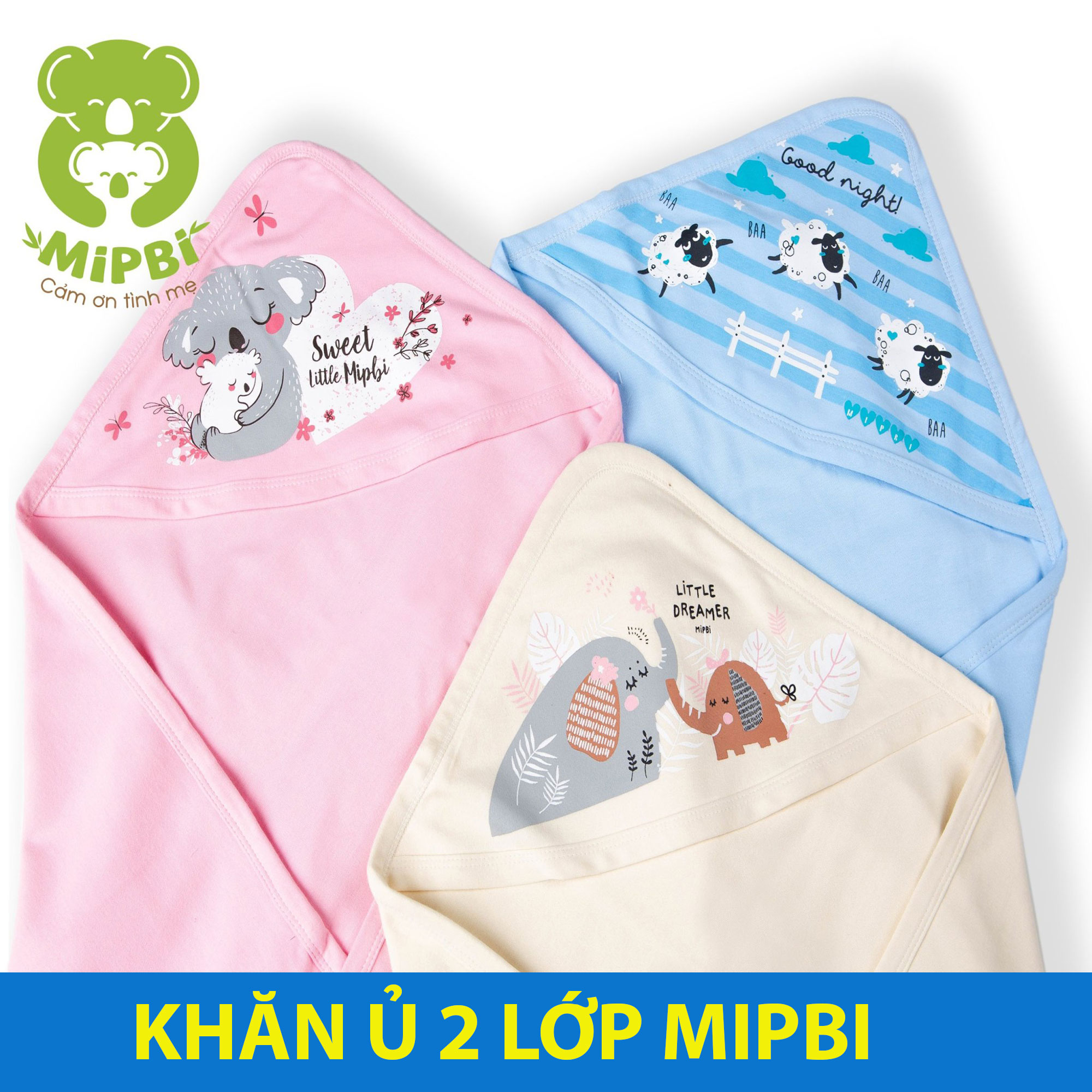 Khăn Ủ Cho Bé Sơ Sinh 2 Lớp Cotton Mipbi Cao Cấp