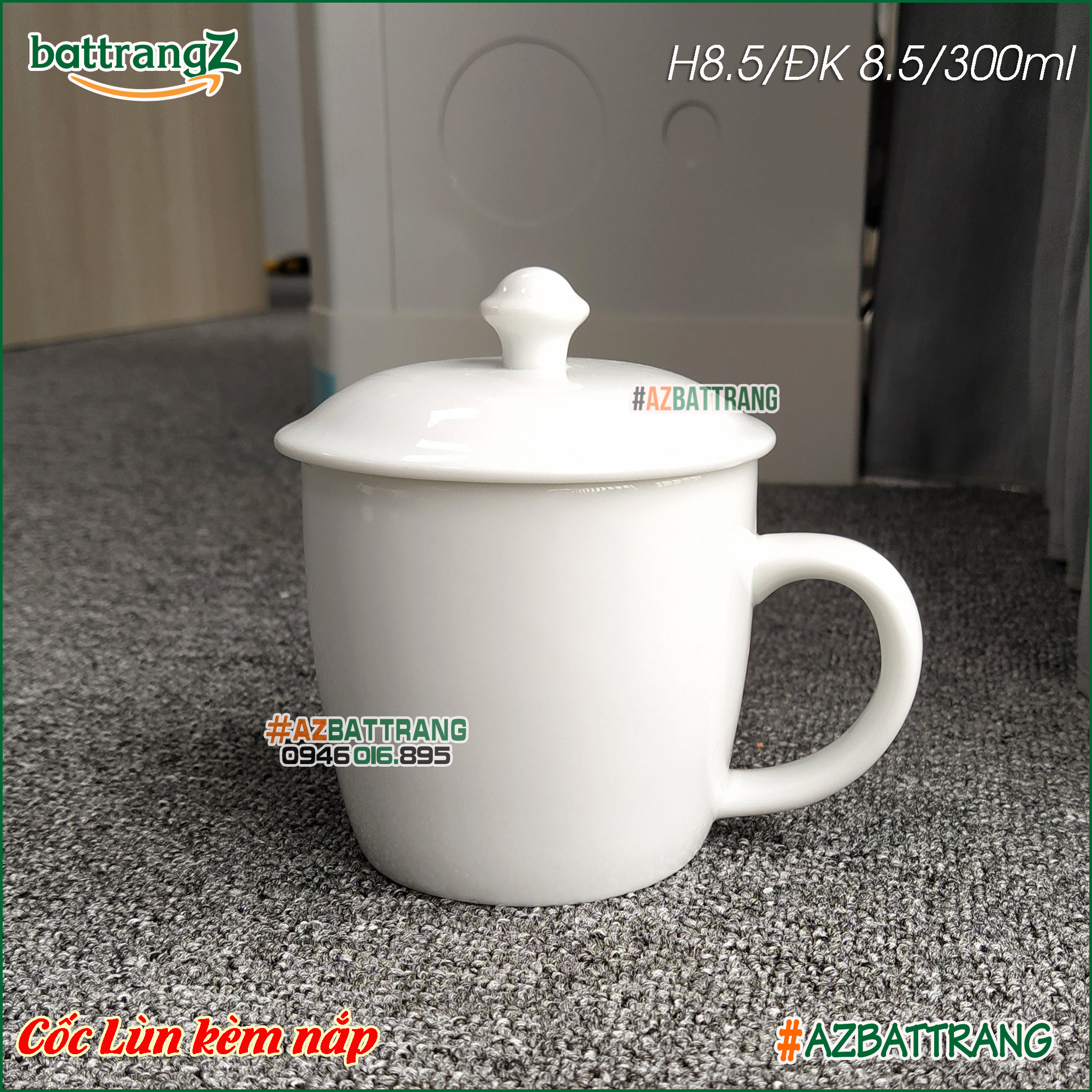 Mẫu ly cốc sứ trắng có nắp cao cấp Bát Tràng