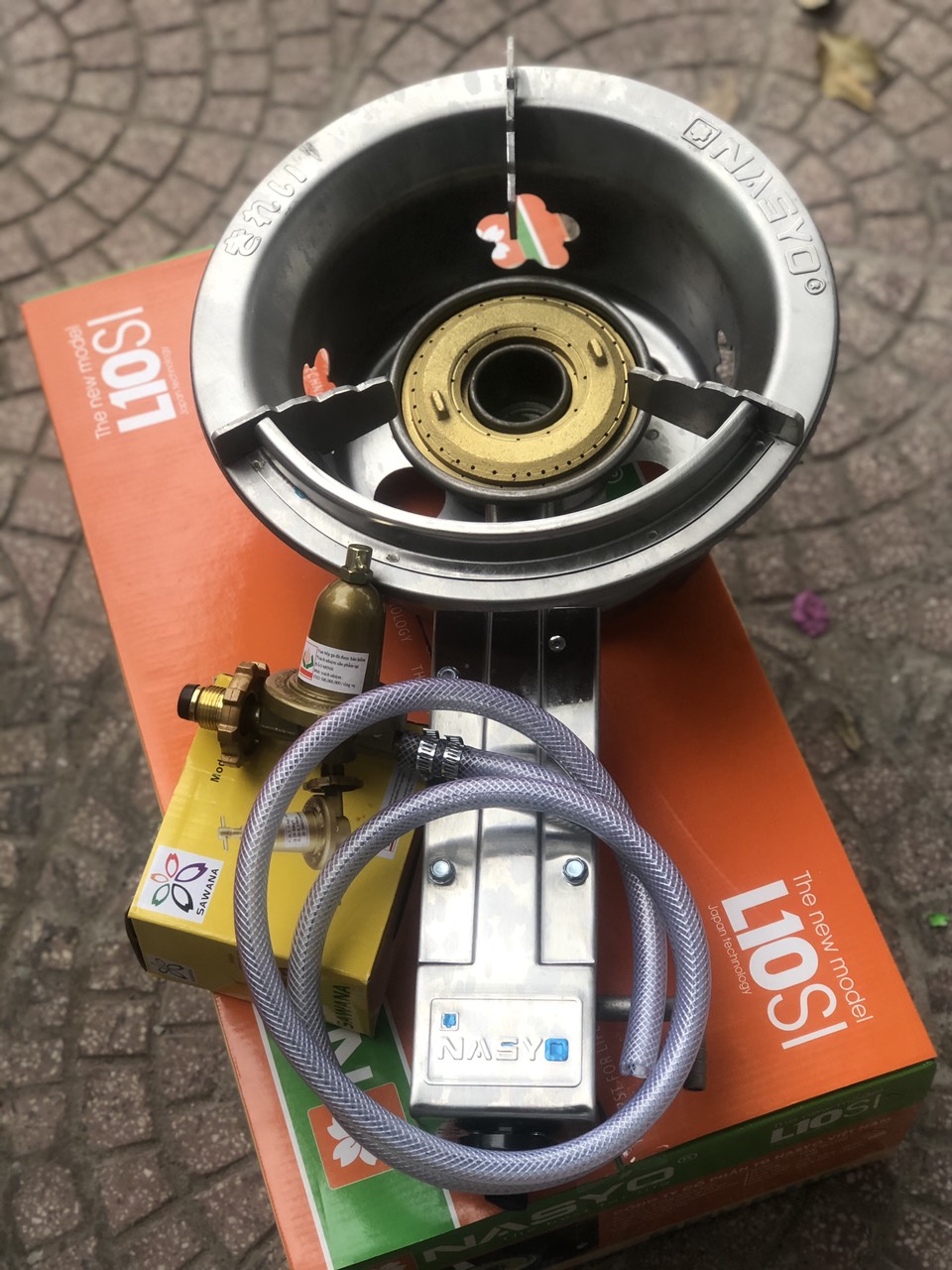 COMBO BẾP GAS CÔNG NGHIỆP NASYO L10 SI TOÀN THÂN INOX + VAN DÂY ĐIỀU ÁP LOẠI 1