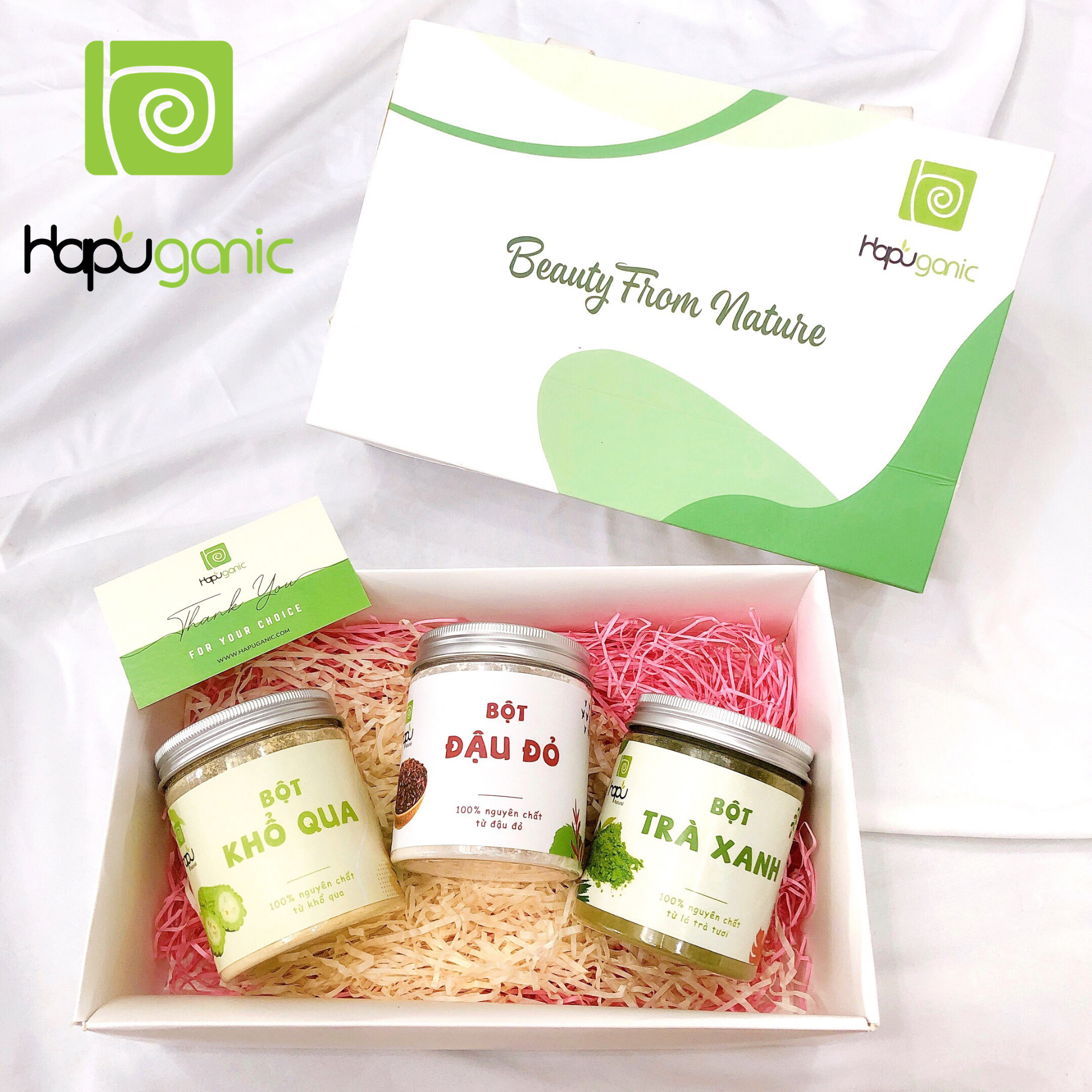 [HCM]Combo Qùa Tặng Rạng Rỡ Hũ Bột Đậu Đỏ + Hũ Bột Trà Xanh + Hũ Bột Khổ Qua (100g) HaPu Organic Dưỡng Da