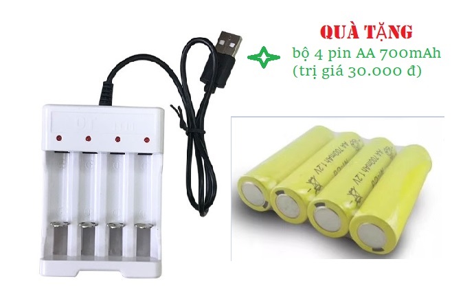 Bộ Sạc cho pin AA và AAA tặng kèm 4 pin sạc AA Ni-cd 700mAh