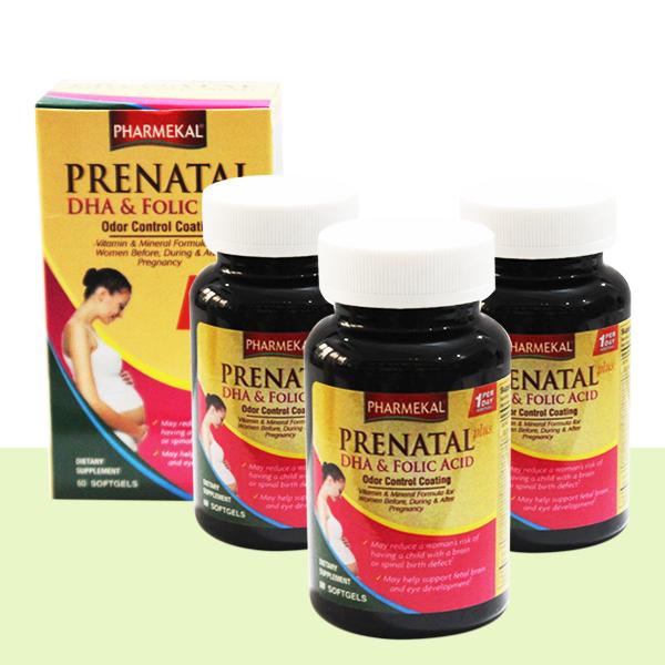Combo 3 hộp - viên uống bổ sung dinh dưỡng cho bà bầu prenatal dha & folic acid pharmekal - 60 viên