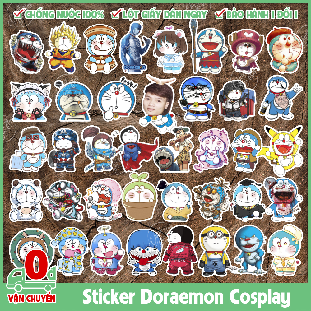 Combo 25/50/100/150 sticker hình dán chủ đề Đôrêmon (Doraemon) cosplay chống nước dán điện thoại lap