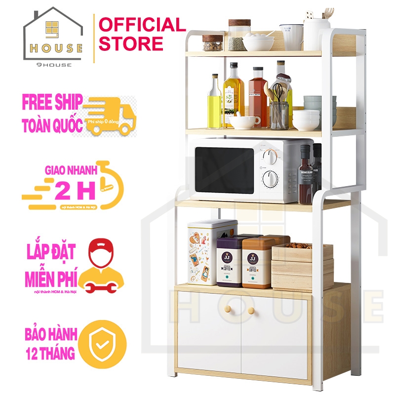 Kệ để lò vi sóng mã 163 9HOUSE loại có tủ và ngăn kéo mẫu kệ tủ bếp đa năng để đồ nhà bếp khung sắt dày tĩnh điện chống rỉ mặt gỗ MDF lõi xanh chống ẩm bề mặt phủ melamine chống thấm nước cao cấp sản xuất tại ViệtNam