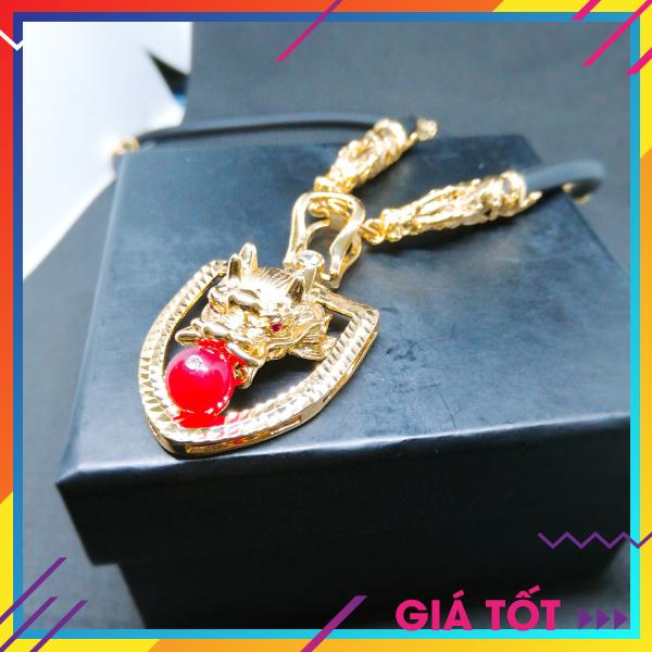 Dây chuyền Bạc Thái Mạ Vàng Non 10k , Dây Chuyền Phong Thủy, Dây Chuyền Mặt Thiên Long Ngậm Ngọc Cao Cấp, Dây Chuyền Khóa Rồng, Vòng Cổ Nam Đẹp ( Màu Vàng) (Dây và Mặt)