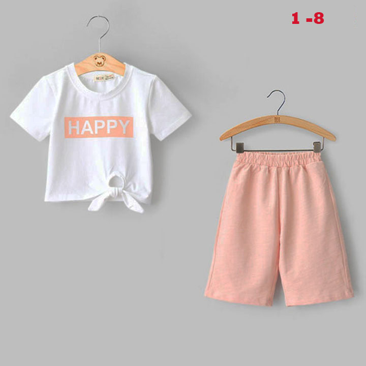 Bộ quần áo thun lửng vải cotton 4C quần da cá 2C in chữ HAPPY Nexxi Size 1 - 8
