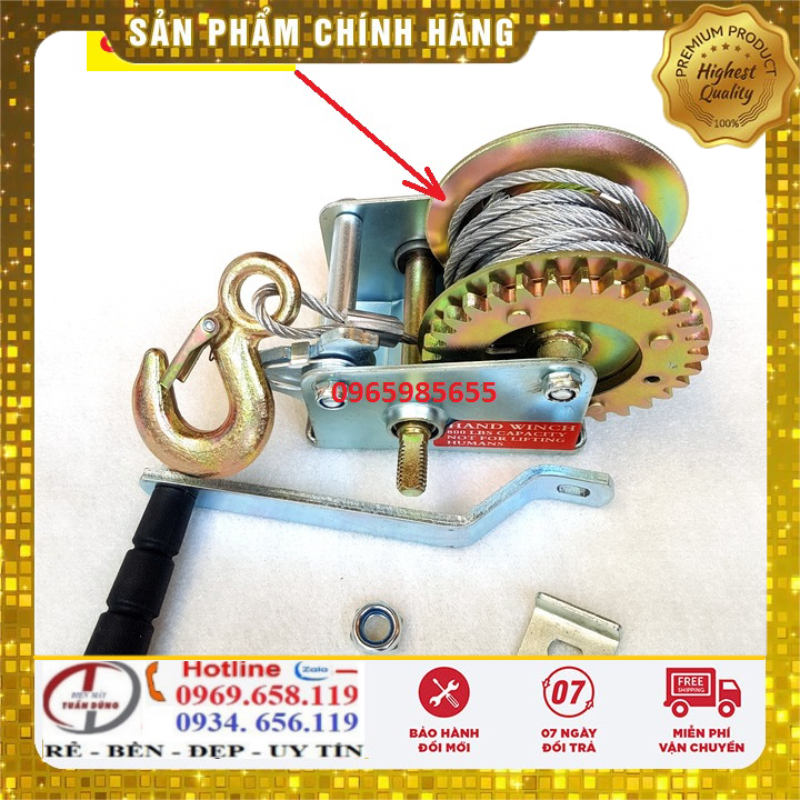 Tời quay tay 800 LBS (8m dây cáp)
