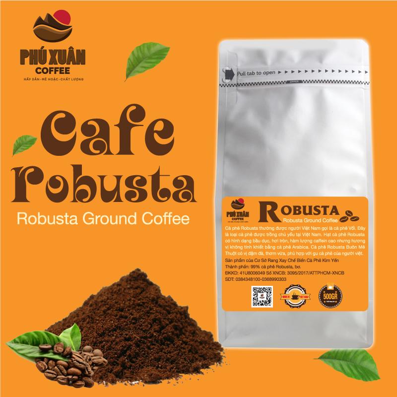 500gr Cà phê rang xay Robusta Phú Xuân Coffee, cà phê bột, cafe rang xay pha phin gu đậm đắng