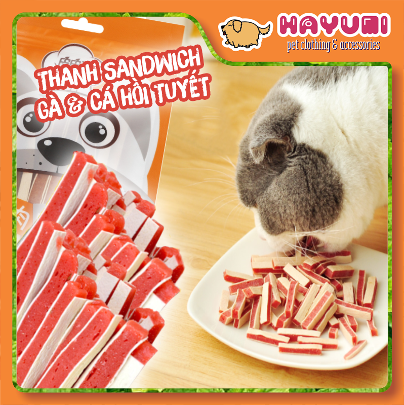 THANH CÁ HỒI TUYẾT CUỘN GÀ - TÚI 100G - SNACK THƯỞNG CHO CHÓ MÈO - MADDIE PETSTORE