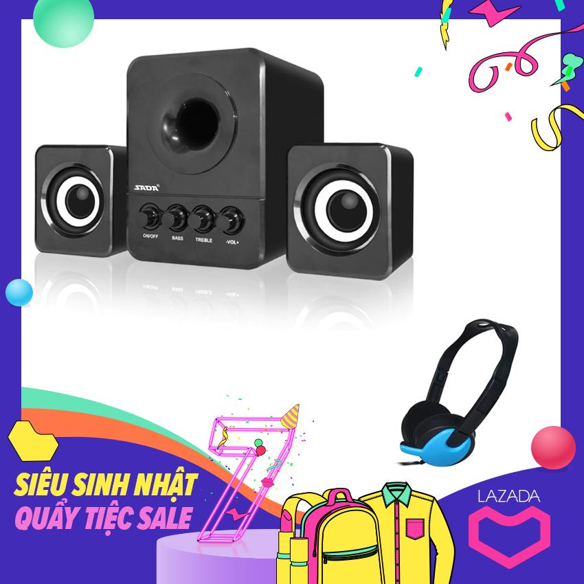 Bộ loa máy tính usb 2.1 sada d-203 + tặng tai nghe chụp tai cao cấp